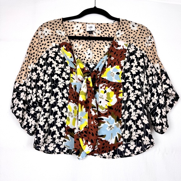 CAbi Tops - Cabi Floral Mix-Print Tie-Front Blouse - Multicolor XS